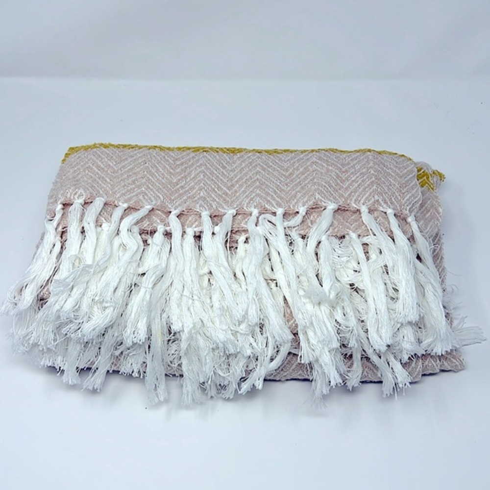 Nordstrom Rack Beautiful Oversized Wrap Herringbone w/ Tassels Pink & Mu…